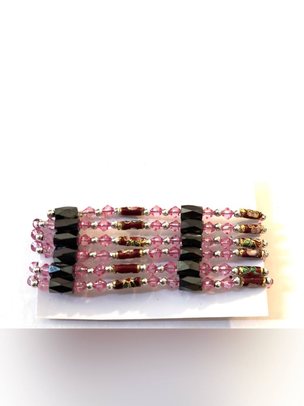 Magnet choker bracelet anklet Pink Crystal and Black Bead Multi-Strand Bracelet